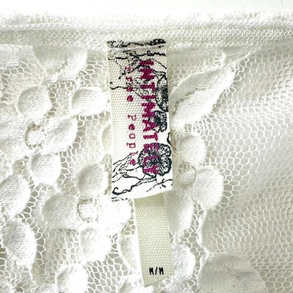 Free People Sheer Lace-Up Shoulder Stretchy Floral Top Blouse White | M - Picture 8 of 9